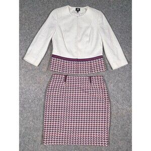 W By Worth Tweed Two Piece Jacket (Sz 4) And Skirt (Sz 6) Lined White, Red, Blue